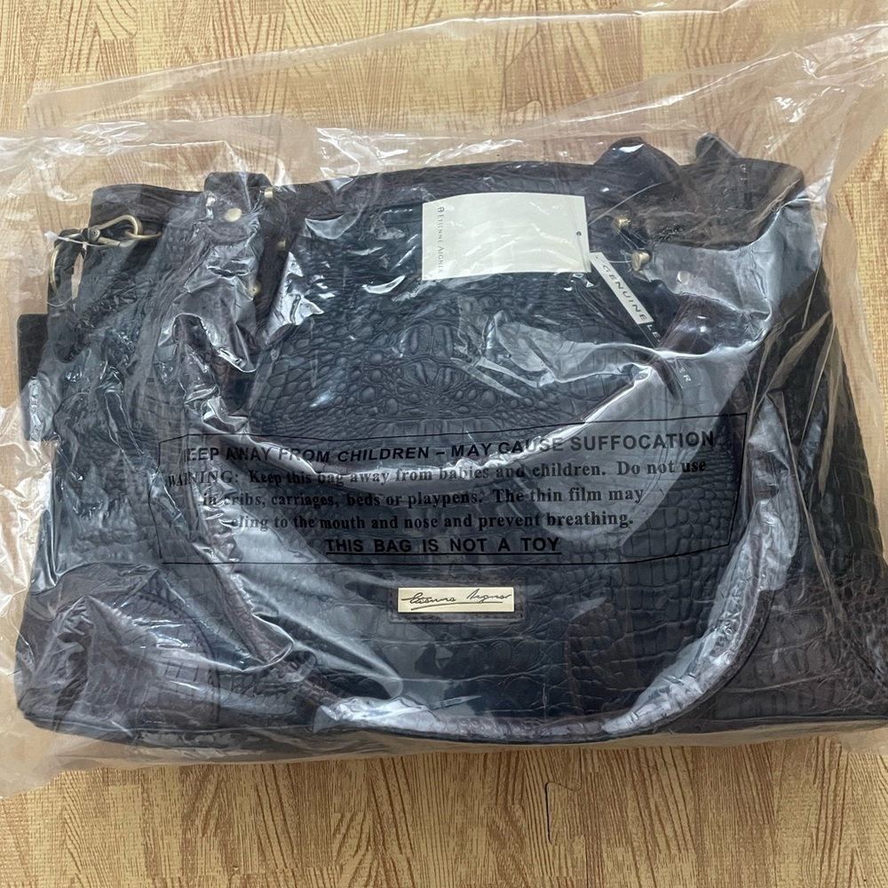 Etienne Aigner Leather Croc Embossed Tote - Brown/ black - Picture 3 of 3